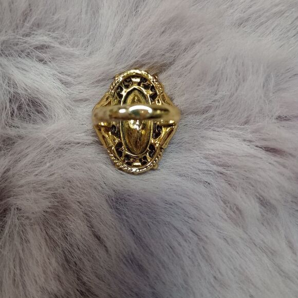 Vintage gold ornate design with yellow faux 2ct citrine sz 6 - Picture 4 of 6